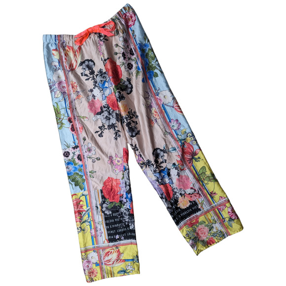 Victoria's Secret Other - Victoria's Secret Pink Blue Satin Street Art Floral Straight Leg Lounge Pants M